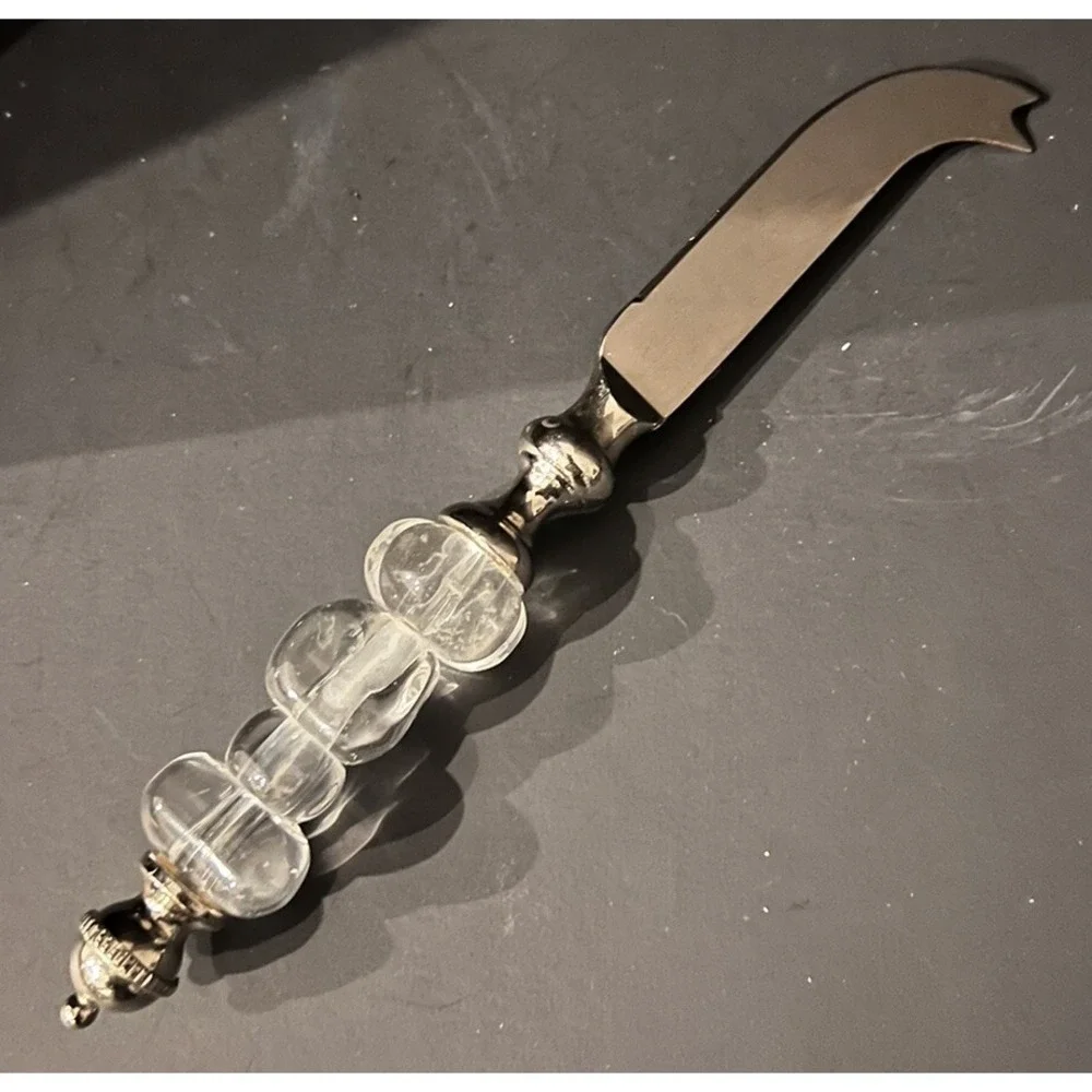Cheese Knife‎ Stainless Steel Glass Clear White Beaded Handle